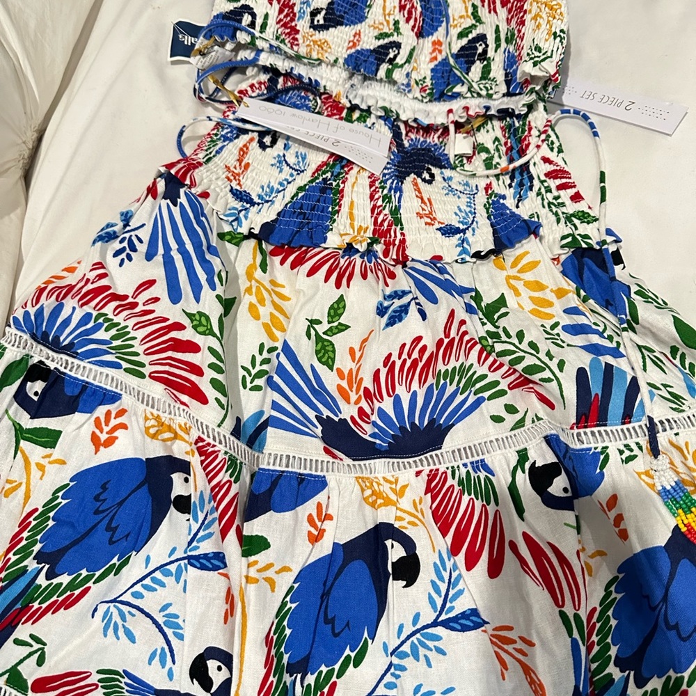 House of Harlow 1960 Costa Rican Toucan Two Piece Linen Set